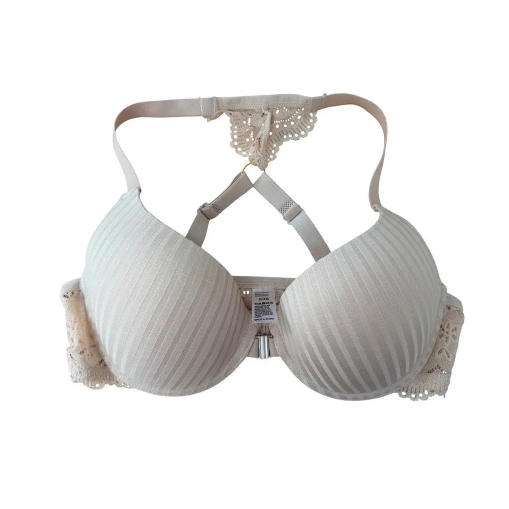 3pcs Elegant Lace Front Closure Push Up Bra Set White Black & Nude Size 38D NWT - Picture 3 of 4